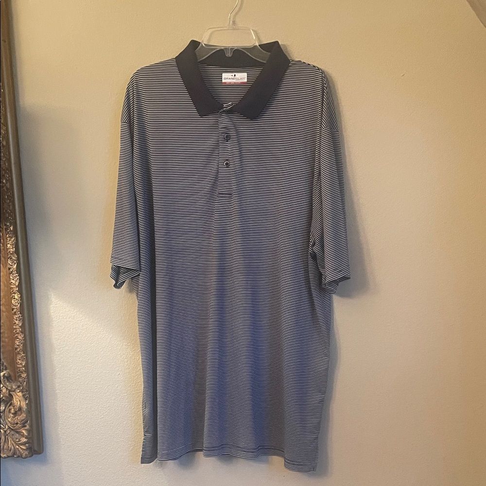 Grand Slam Men's Polo Shirt - navy stripe dri fit fabric 3XLT